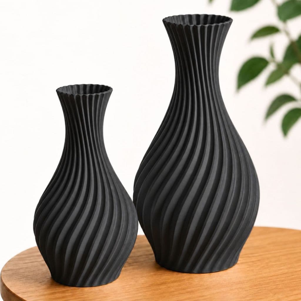 KIT 2 Vasos Decorativos Espiral Moderno Sala Mesa Preto Branco