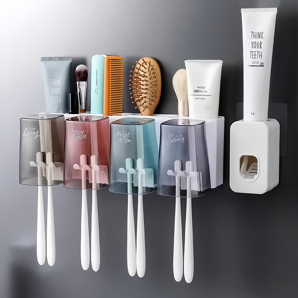 ￼ Suporte para escova de dentes sem furação, copo para enxaguante bucal, copo para escova de dentes, suporte de parede p