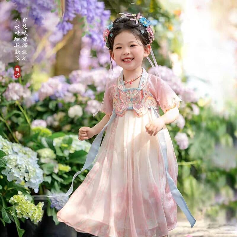 Hanfu meninas 2025 verão Super fada saia novo estilo chinês bebê menina estilo verão crianças antigo vestido bordado