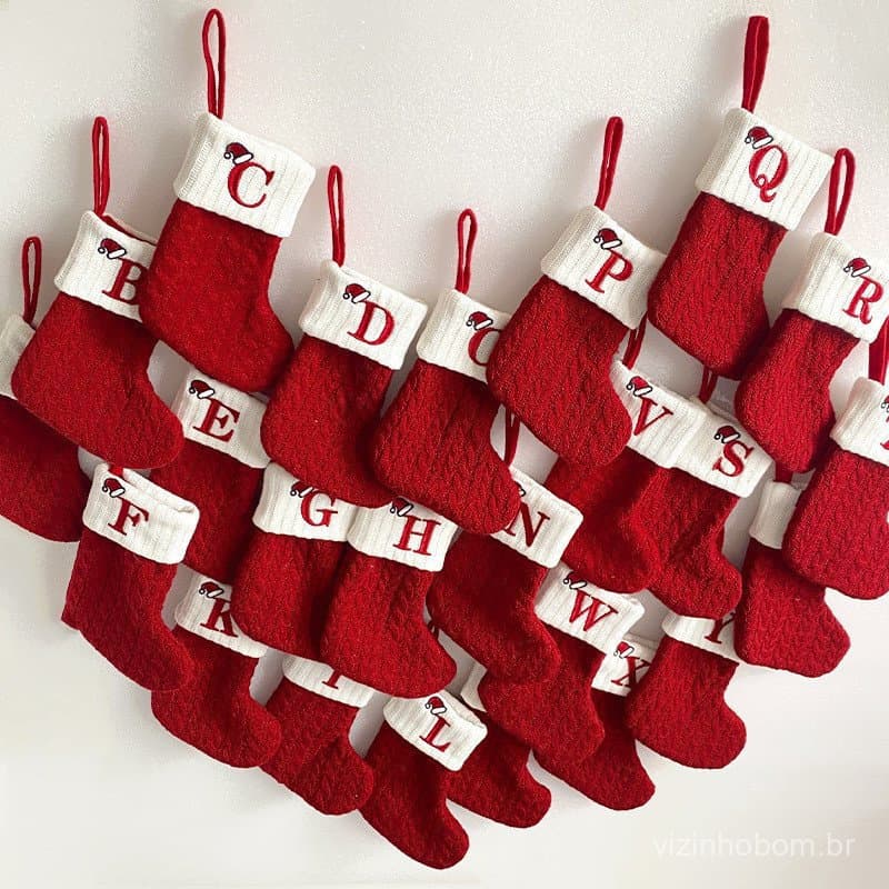 Meias de Natal DIY com Letras Vermelhas Clássicas, Meias de Natal Tricotadas, Enfeites Festivos de Natal