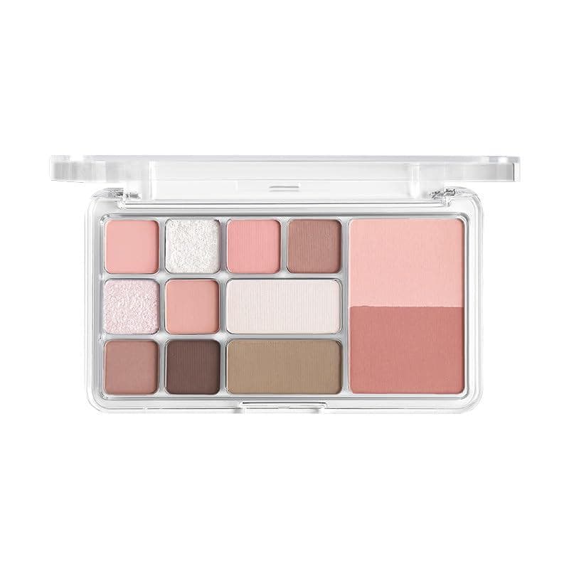 Paleta de Maquiagem de 12 Cores, Paleta de Sombras, Blush e Contorno, Tons Neutros com Acabamentos Matte e Brilhantes