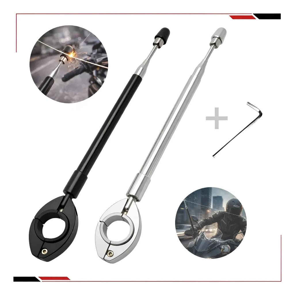 Antena Corta Pipa Anti Cerol Retrátil Aço Inox Guidão Moto