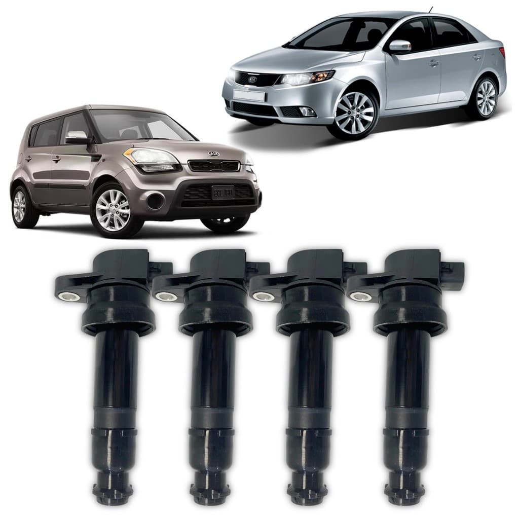 Kit 4 Bobina de Ignição Kia Cerato Soul 1.6 16V 2 Pinos