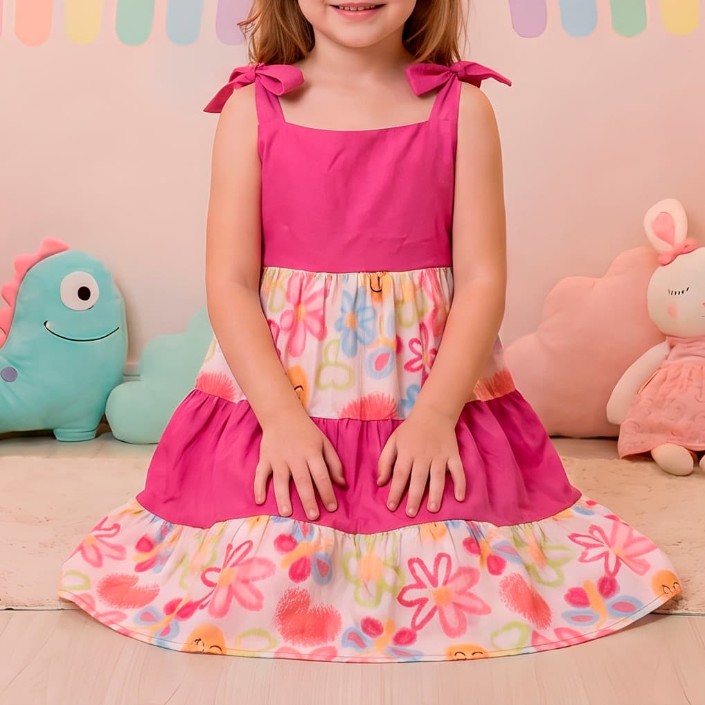 Vestido Infantil Florido Três Marias Princesa Festa Rodado Soltinho Presente