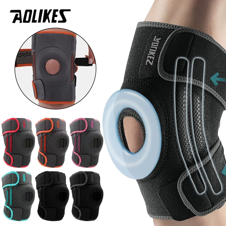 AOLIKES 1 Peça Joelheira Ajustável Suporte De Mola Esportiva Antiderrapante Menisco Anti Fricção Ciclismo