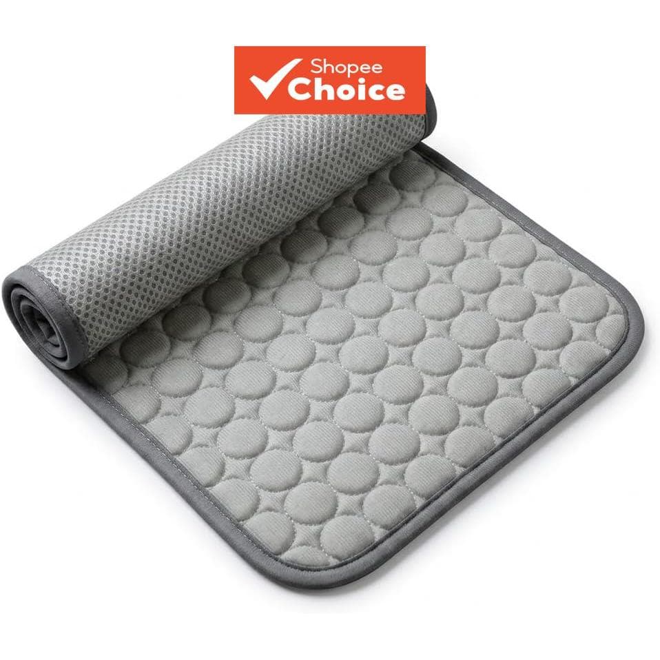 Tapete Refrescante para Pet Cinza em Seda Gelada 100x70cm, Almofada Respiratória Alívio de Calor, Cama Lavável para