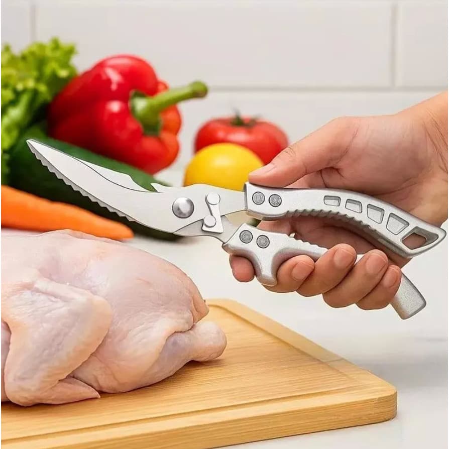 Tesoura Profissional de Cozinha 7 em 1  Inox  para Frango Legumes Carnes Aves