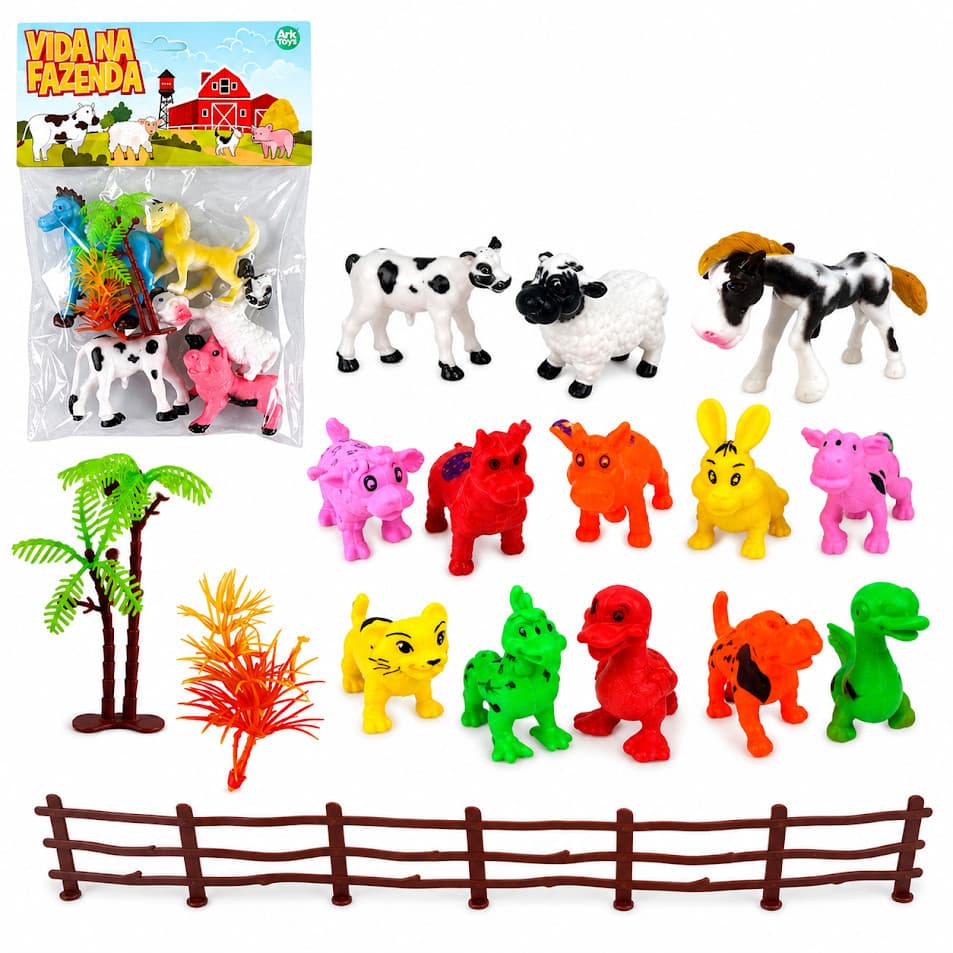 Brinquedos Animais Bichinho Fazendinha Completa 18 Peças