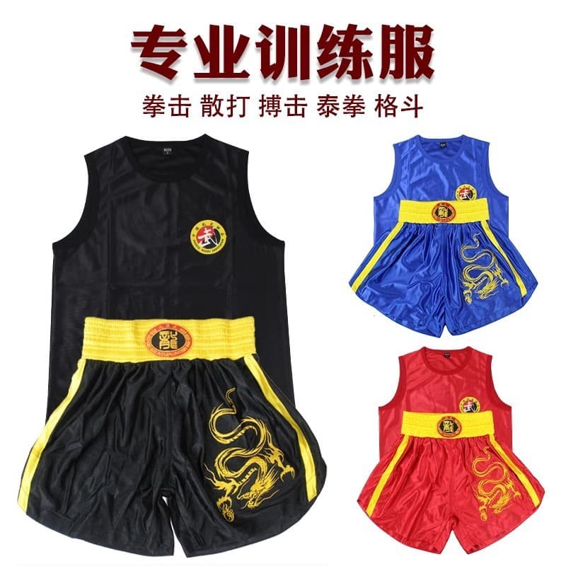 Conjunto de Boxe com Bordado de Dragão, Calções de Muay Thai e Artes Marciais, Roupas Estampadas Masculinas e Femininas