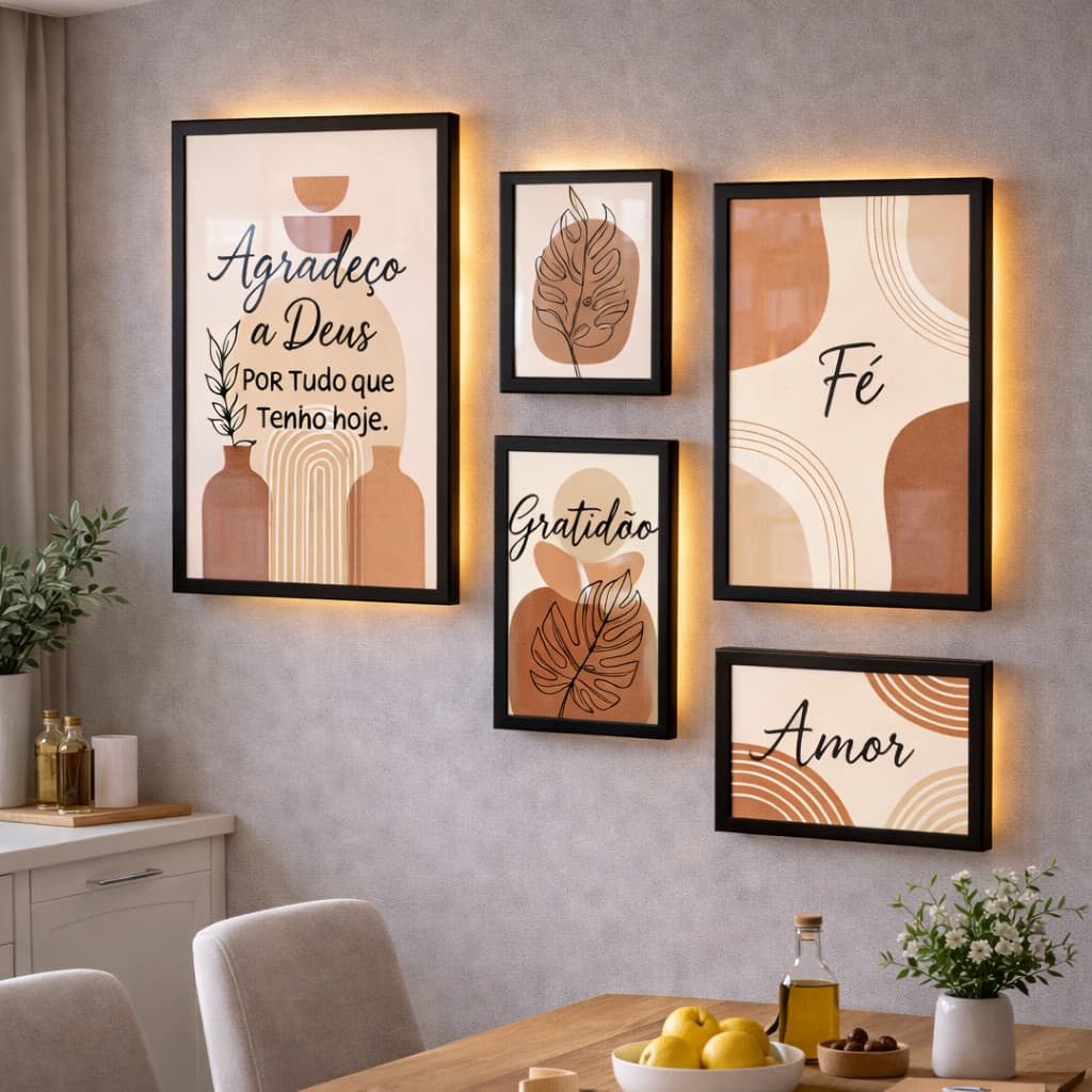 Kit 5 Peças Quadros Decorativos Agradeço a Deus Por Tudo Frase Religioso Gratidão Sala