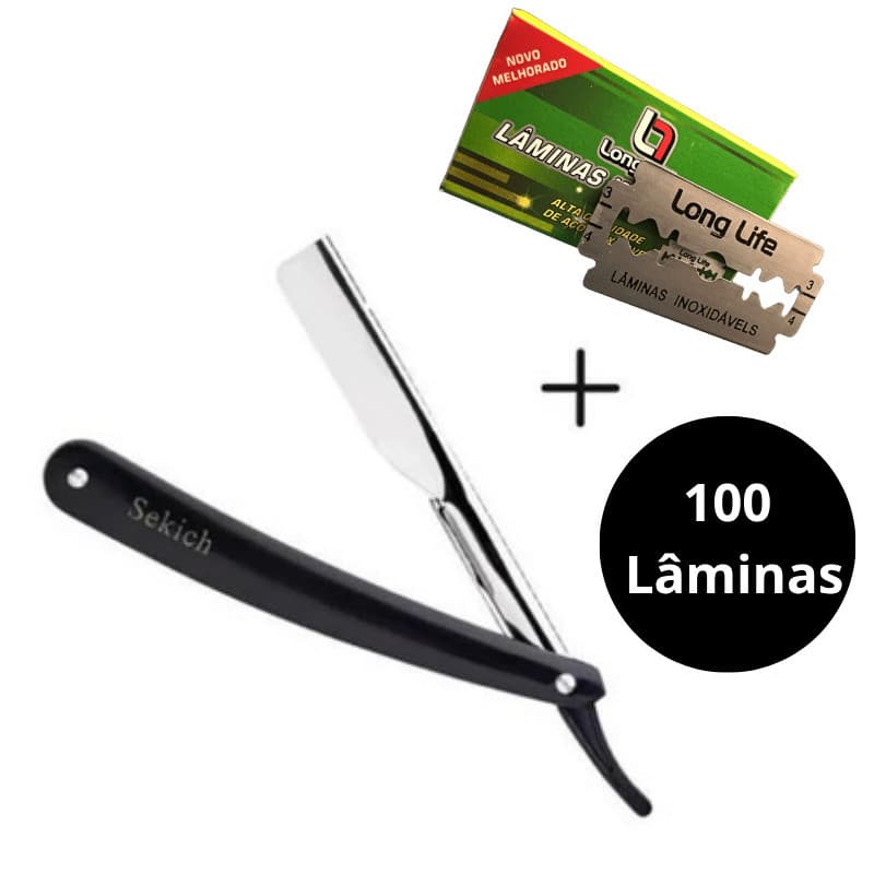 Kit Navalhete Navalha Barbeiro +100 lâminas De Aço Inox Para  Barbeiro, Sobrancelhas