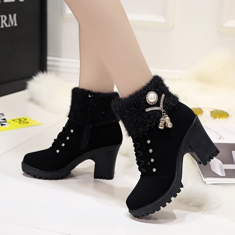 Novo estilo Martin botas femininas salto grosso europeu americano na moda rendas strass sapatos de pele feminino botas c