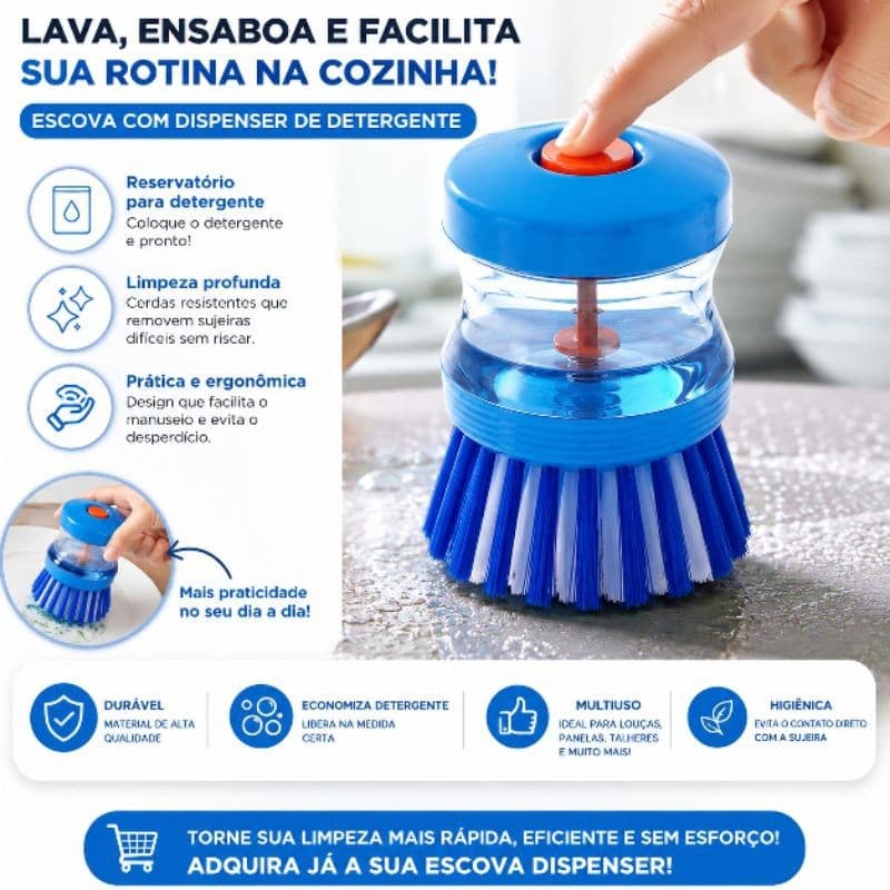 Escova de Lavar Louça com Dispenser de Detergente | Escovinha Multiuso para Pia e Cozinha