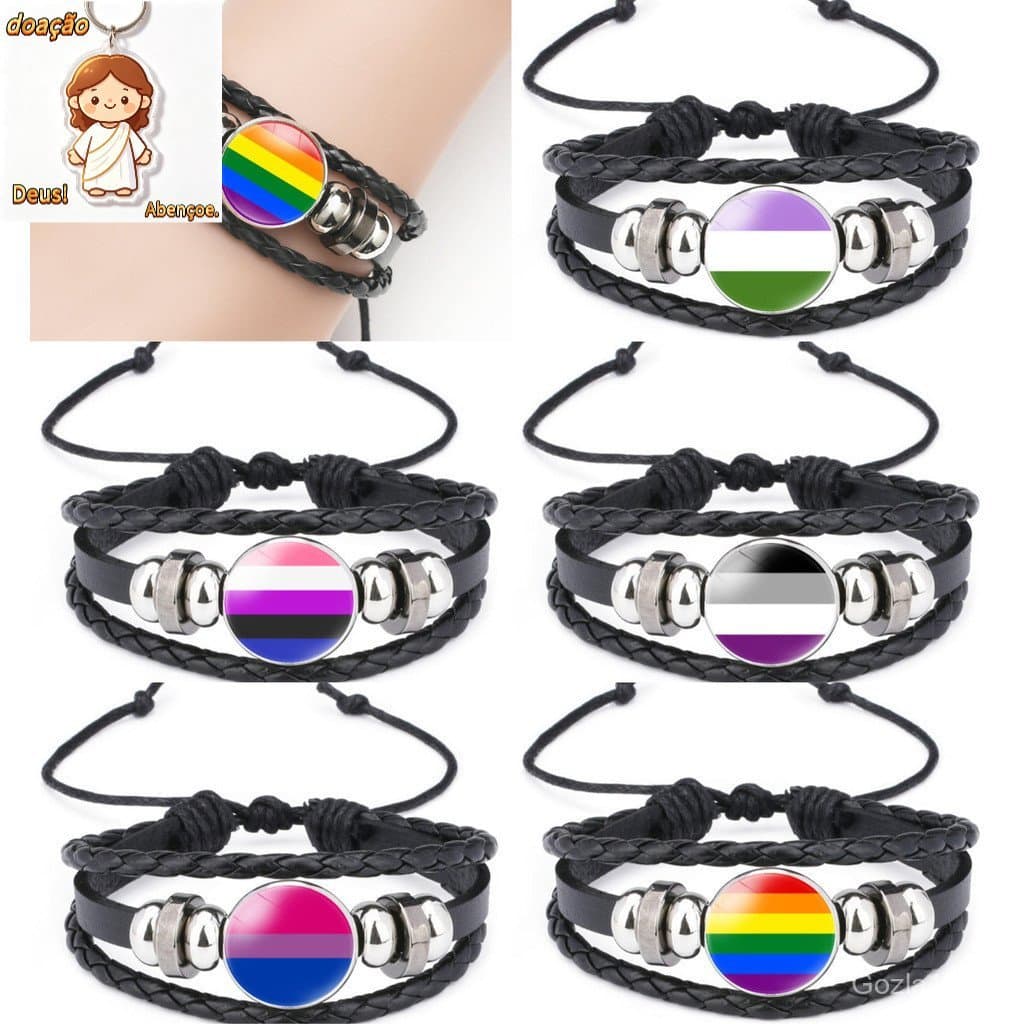 Bandeira Arco-Íris LGBT Pulseira De Couro