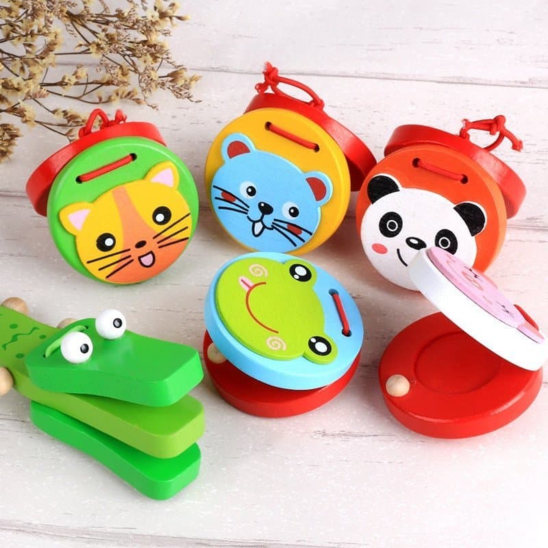 Castanholas de Madeira Fofas, Instrumento Musical Orff de Desenho Animado para Educação Infantil, Auxílio Didático para
