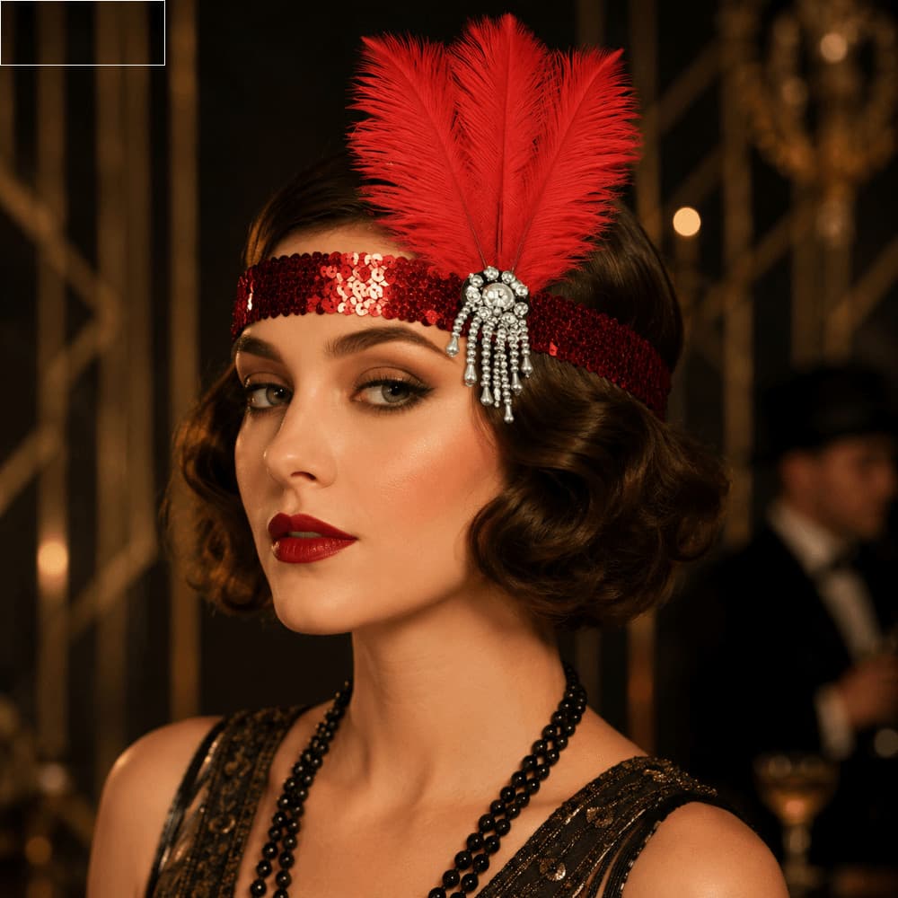 SOLDOI Tiara Feminina De Penas , Capacete Retrô Da Década De 1920 , Argola De Cabelo Colorida Para Meninas Com Lantejoul