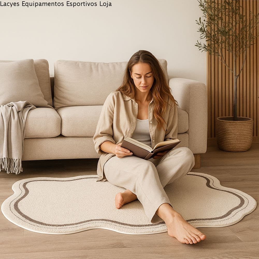Tapete Irregular LACYES, tapete de quarto estilo creme macio, tapete decorativo antiderrapante absorvente simples