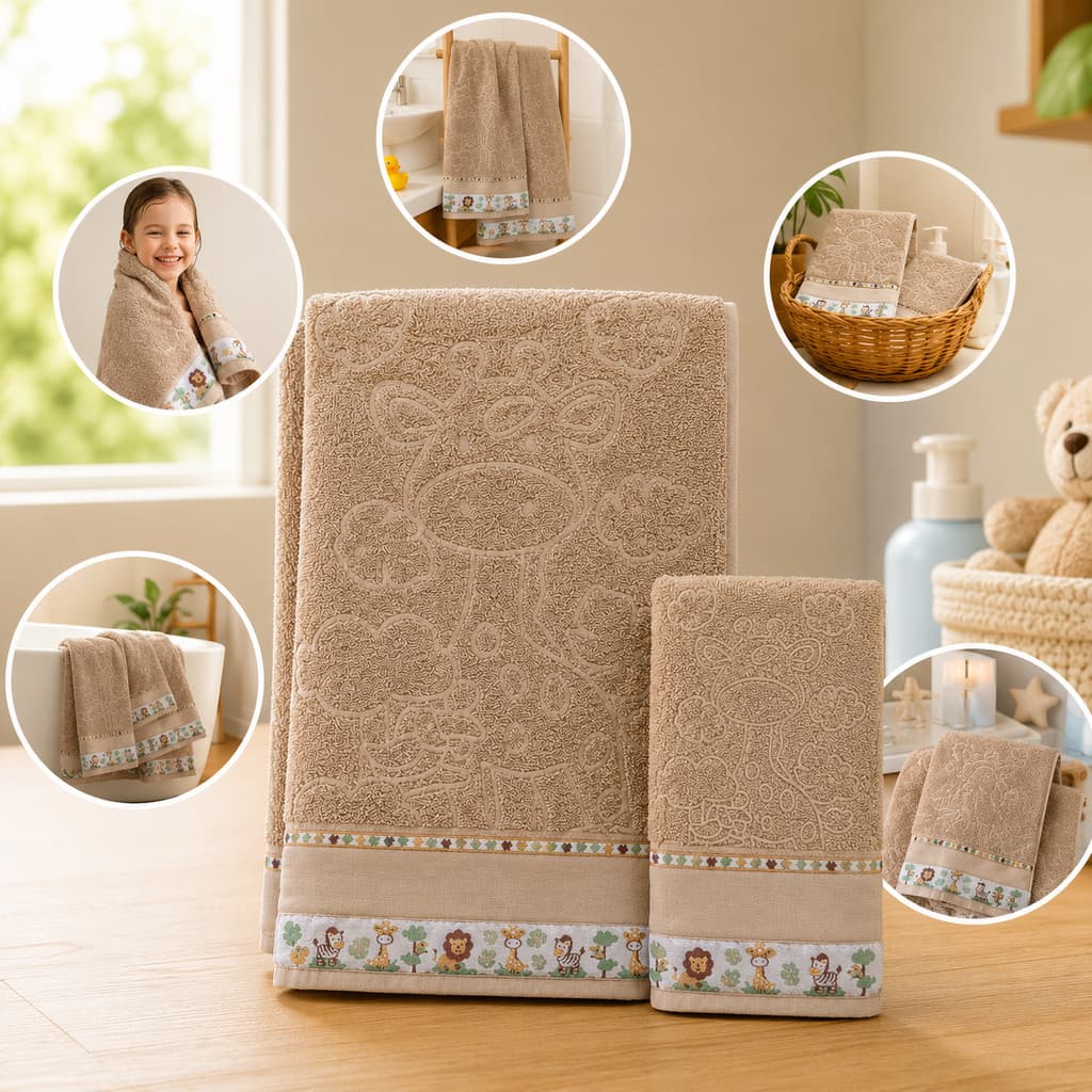 Kit Toalha de Banho Infantil 2 Peças Banho e Rosto Encantar 95% Algodão Macia Hipoalergênica