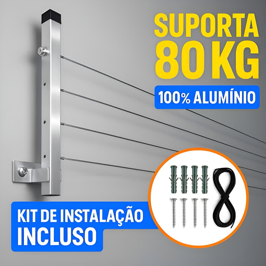 Varal Dobrável forte de parede 100% Aluminio Premium o Mais Resistente da Categoria suporta 80kg