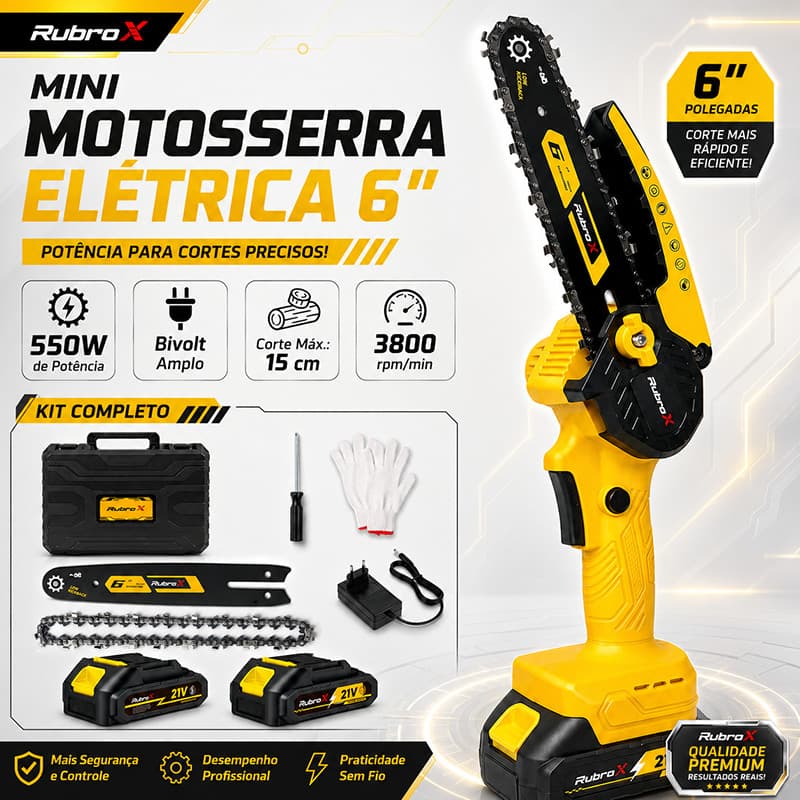 RubroX 21V Mini Chainsaw with 2 Batteries Portable Electric Saw with Case Chains and Accessories