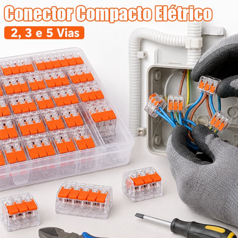 Conector Emenda Derivação Elétrico Compacto Kit 90 Peças 2/3/5 Vias Fios Residenciais 4mm² 6mm²
