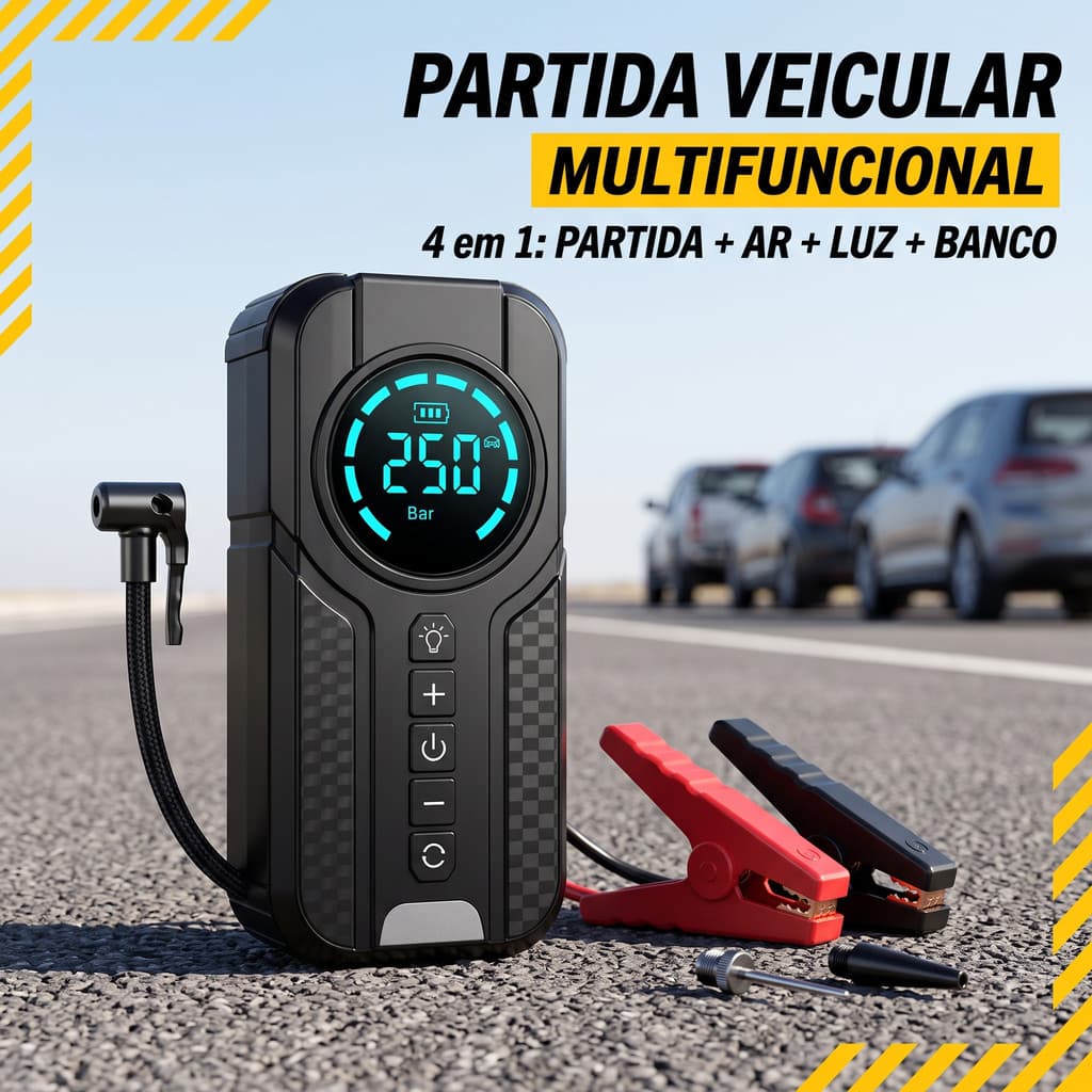 Bomba De Ar Auxiliador de Partida De Carro 4 Em 1 Multifuncional Compressor Power Bank CASABEAUTY/