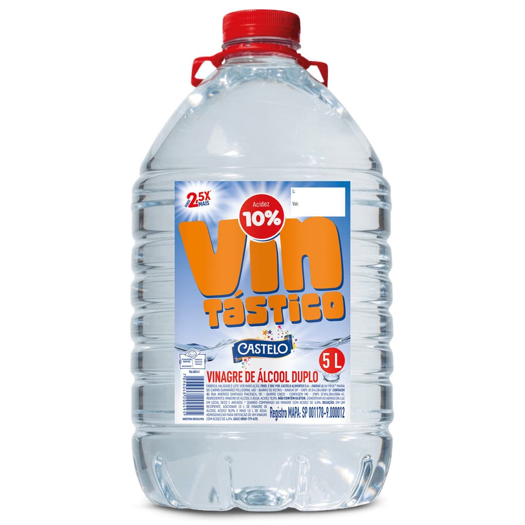Vinagre de Álcool Castelo Vintástico 5L 10% de Acidez Alta Concentração Alto rendimento e economia