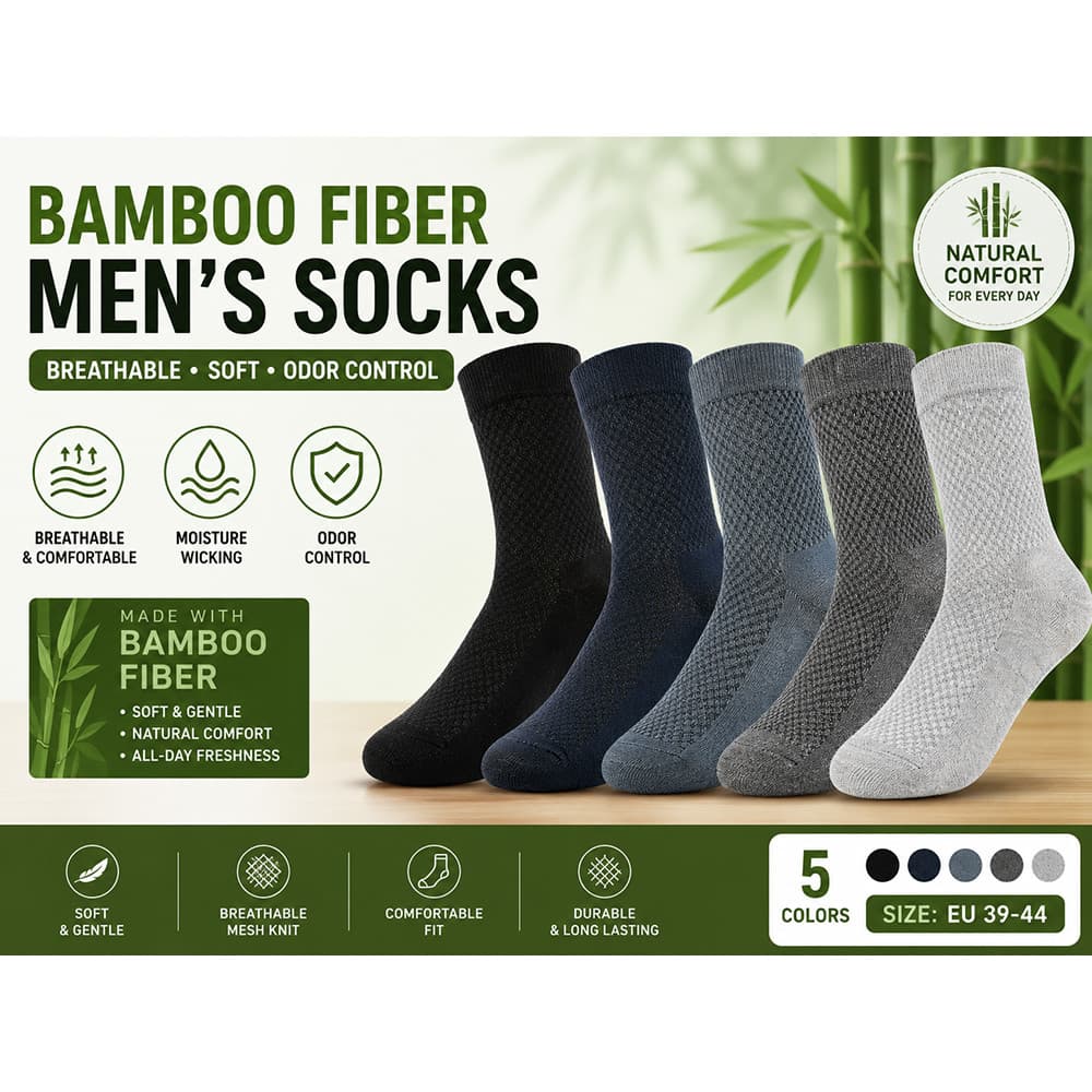 Meias masculinas de fibra de bambu desodorante à prova de suor tubo médio/meias Ped invisíveis 5 pares