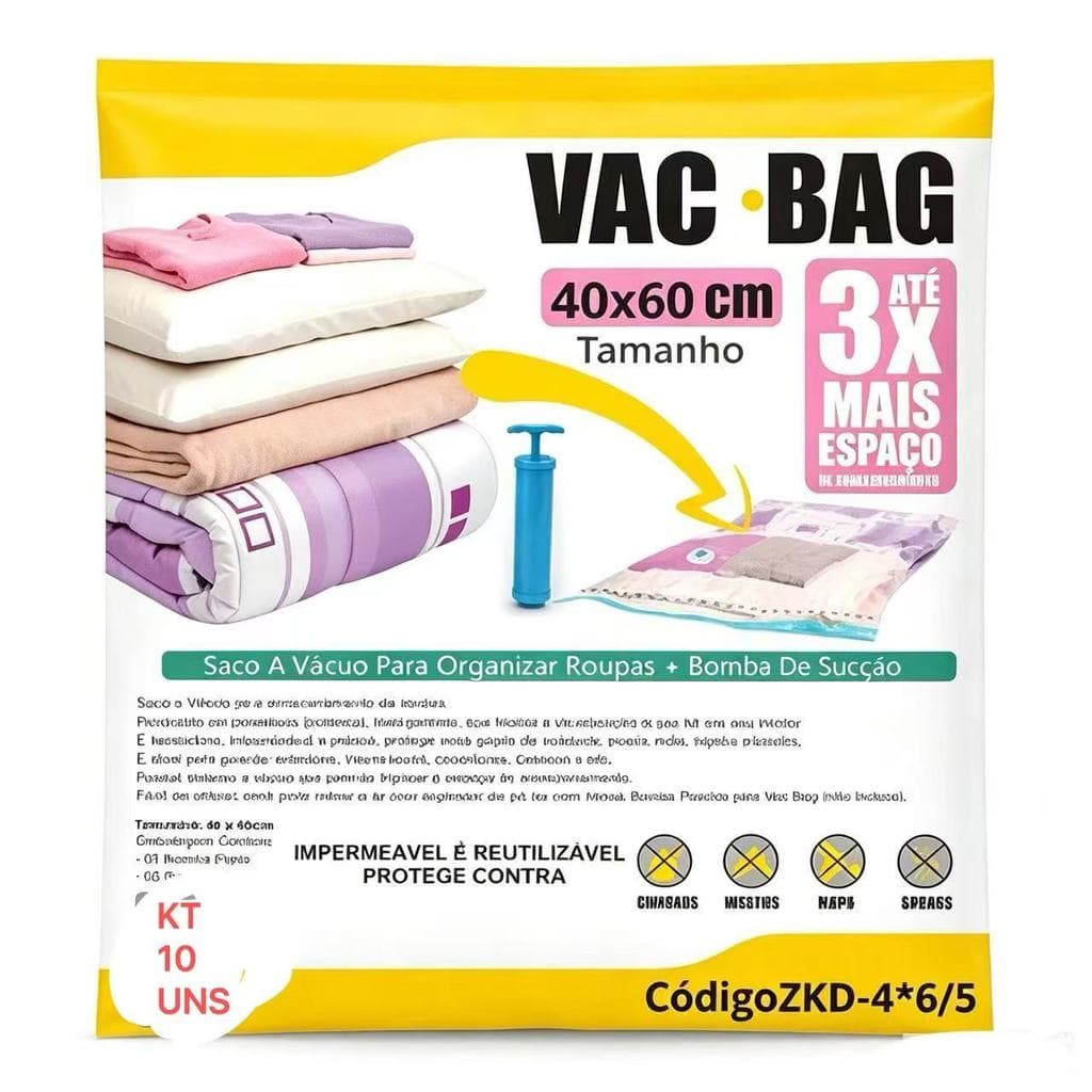 Kit 10 Saco A Vácuo 50x60 COM ou SEM Bomba Organização Para Roupas Viagem