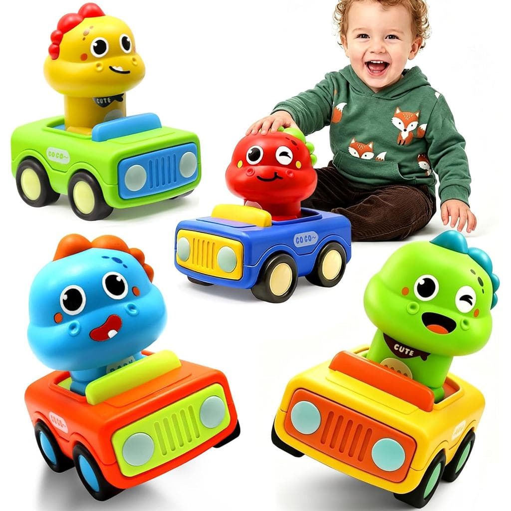 Pbooo Press to Go Car, carro de brinquedo de dinossauro adequado para crianças de 1 a 3 anos, carro de brinquedo infanti