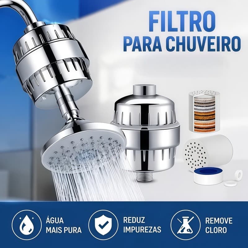Filtro Anticloro Para Chuveiro De 15 Estágios Cartuch Água Adequado De Água Para Banho Fácil Instalação
