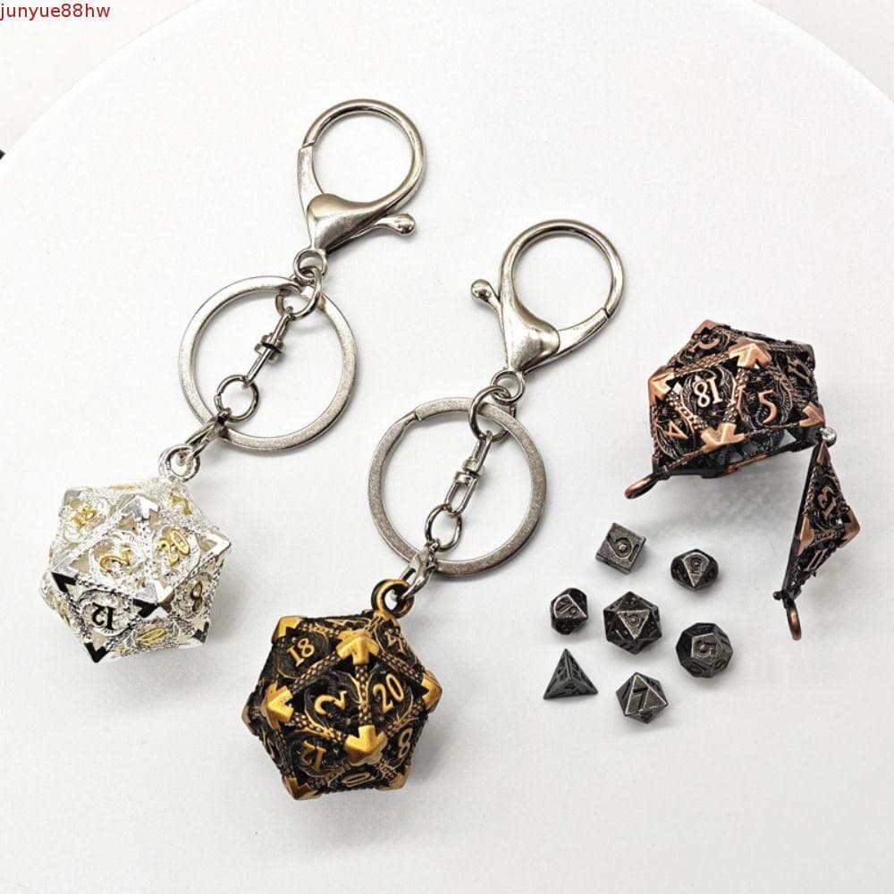 JUNYUE 1 Conjunto De Chaveiro De Dados De Metal Oco , TRPG De 20 Lados , Mini