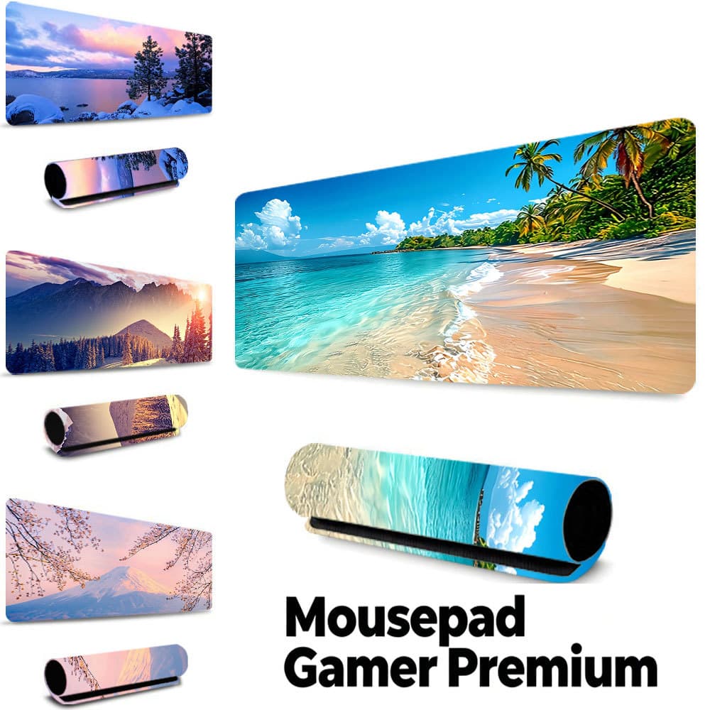 Tapete Gamer Praia Oceano Tropical, borda costurada, base borracha antiderrapante, à prova d'água para mesa notebook