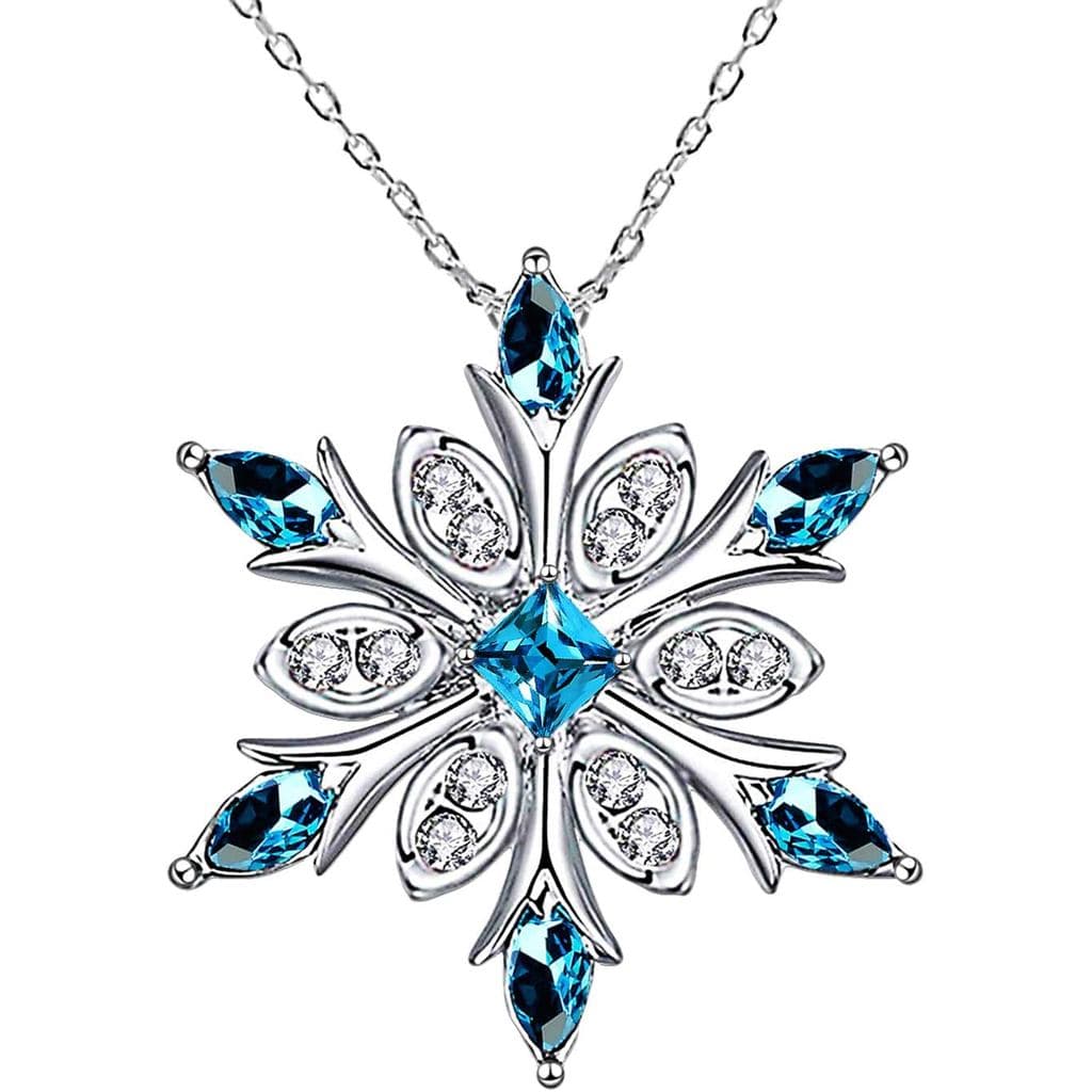 Colar Feminino de Prata Esterlina 925 com Pingente de Floco de Neve e Cristais Azuis, Moda, Corrente de Colar BU7W