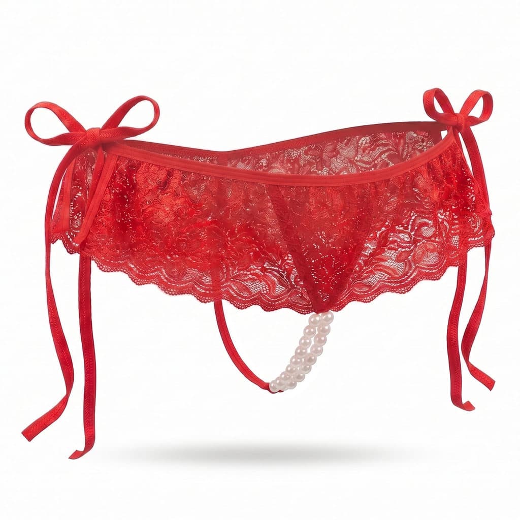 Calcinha Tailandesa De Amarrar Renda Com Pérolas Ajustável