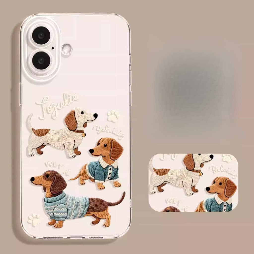 Cão bordado adequado para Apple 17PROMAX capa de telefone de alto valor iPhone16 nicho 15 meninas resistente a choques b