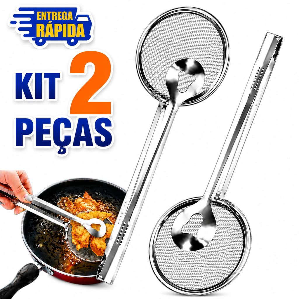 2 Escumadeiras Pescadora Para Fritura C/pegador Em Inox 2 Em 1 Variáveis Utilidades Premium
