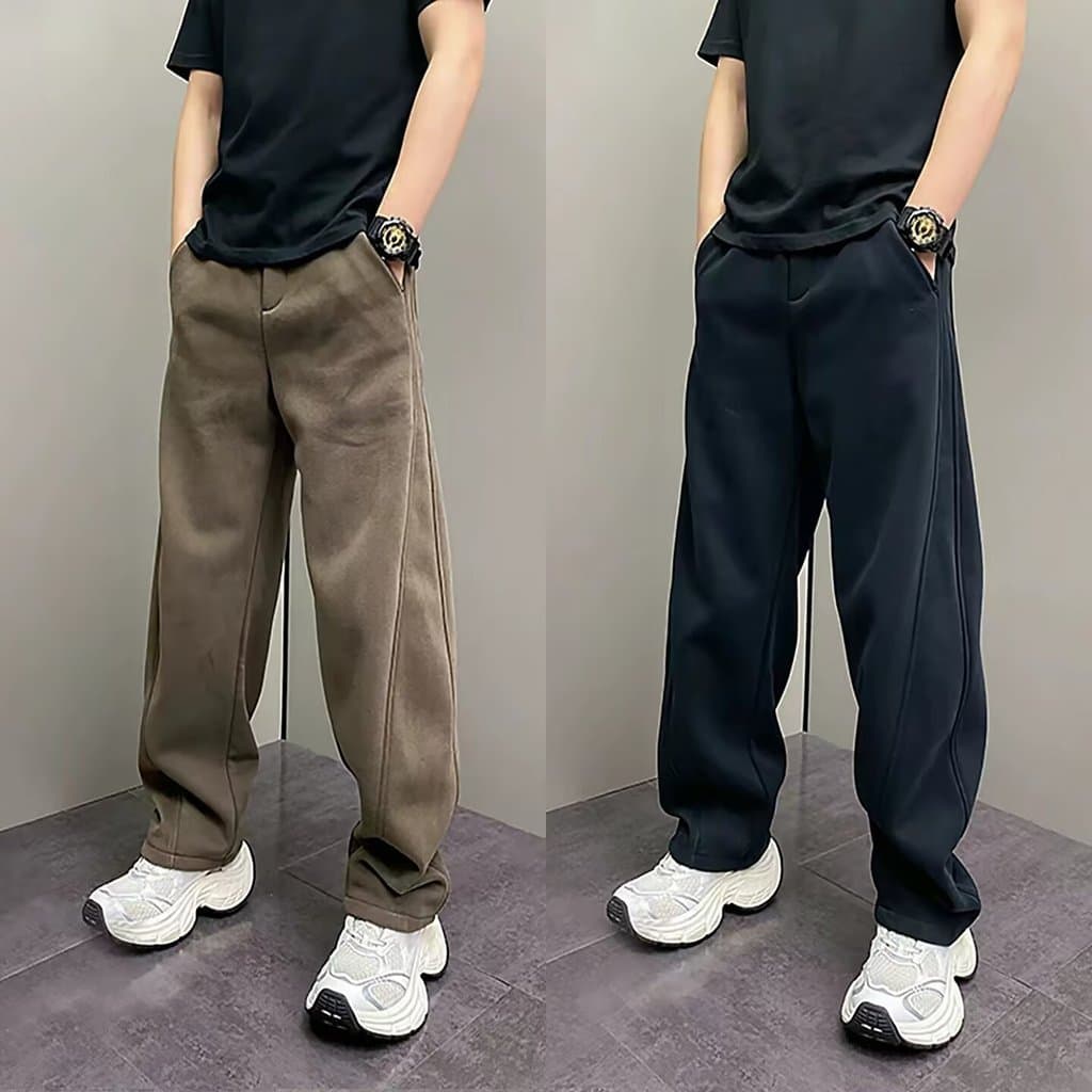 Xuexi roupas masculinas de qualidade 2025 novo estilo forro de lã de inverno engrossado All-Match Machete calças casuais