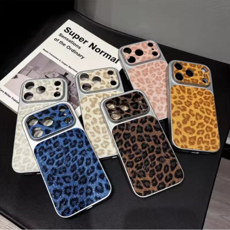 Moda De Luxo Fino Buraco Grande Janela Textura De Couro Brilhante Leopardo Impressão Essencial Caso De Telefone Para Xia