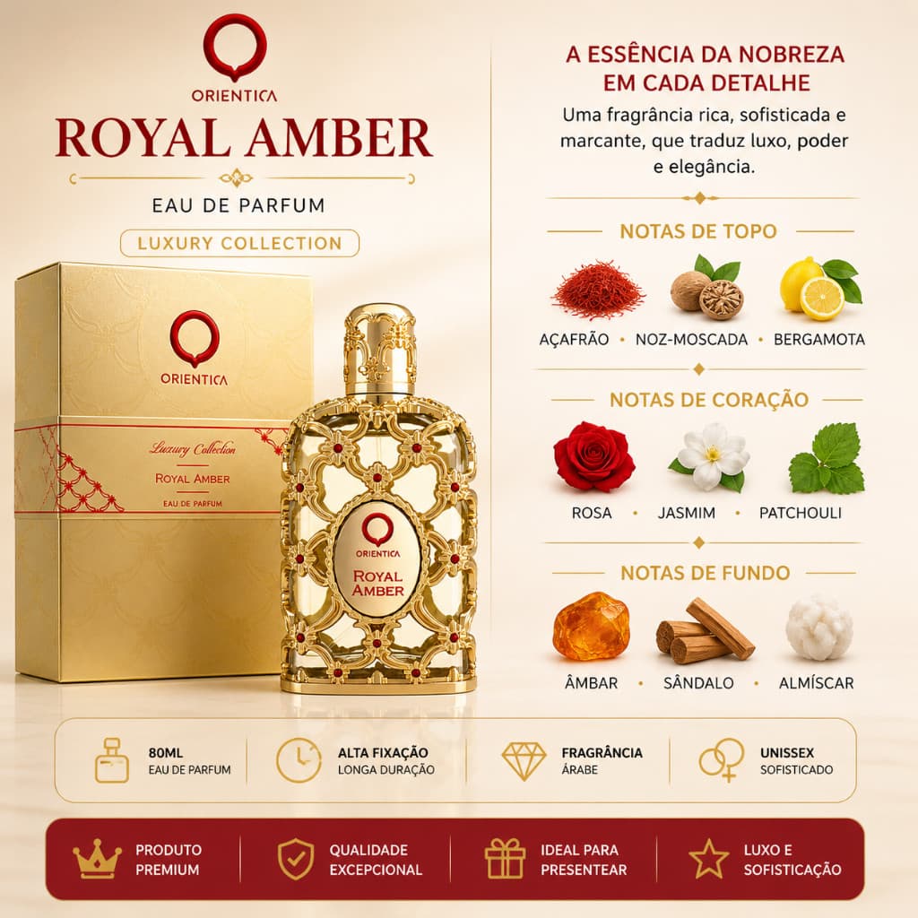 Royal Amber Perfume Árabe Feminino 80ml Primeira Linha luxury collection