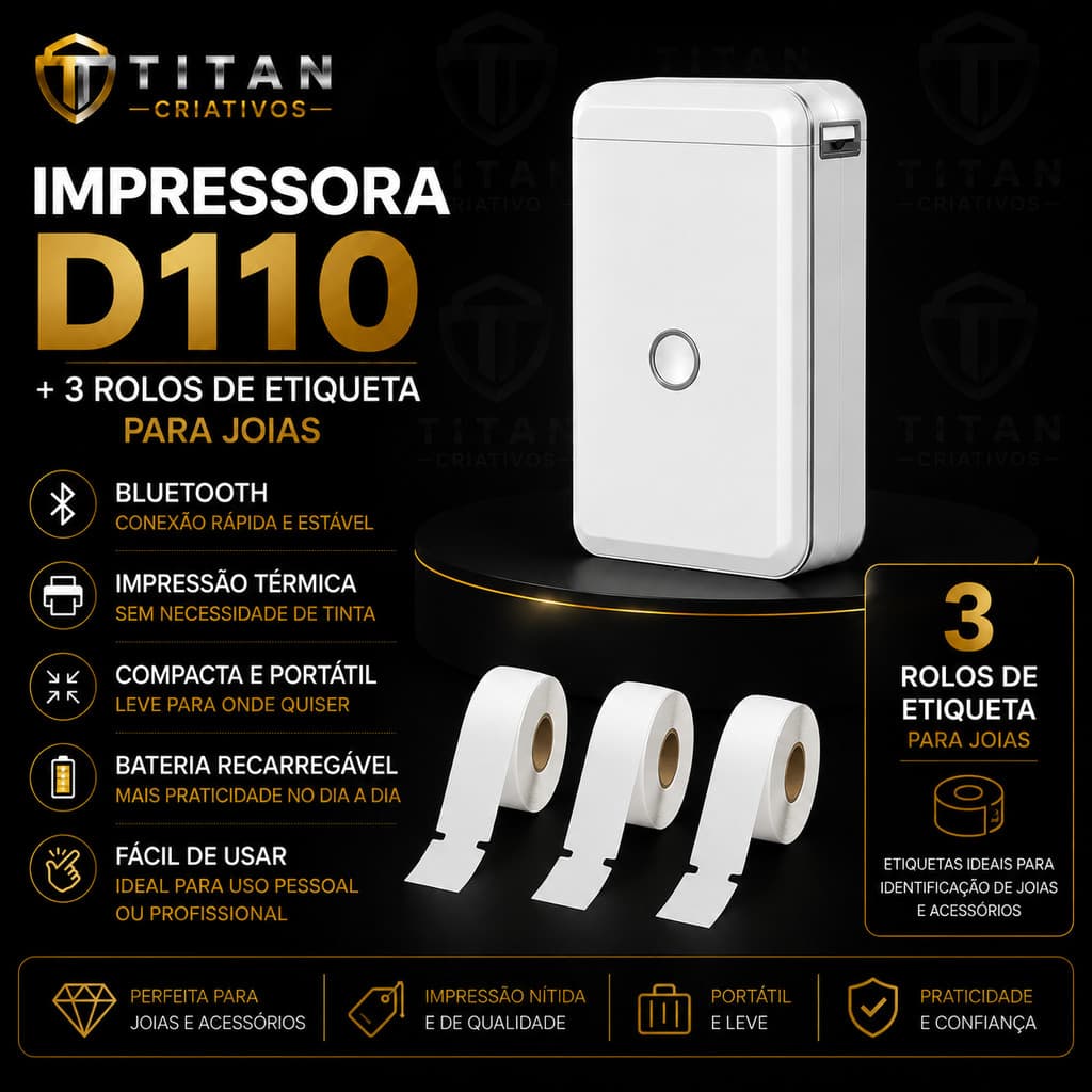 Impressora D110 Etiqueta Niimbot  + 3 Rolos Joias Cabos