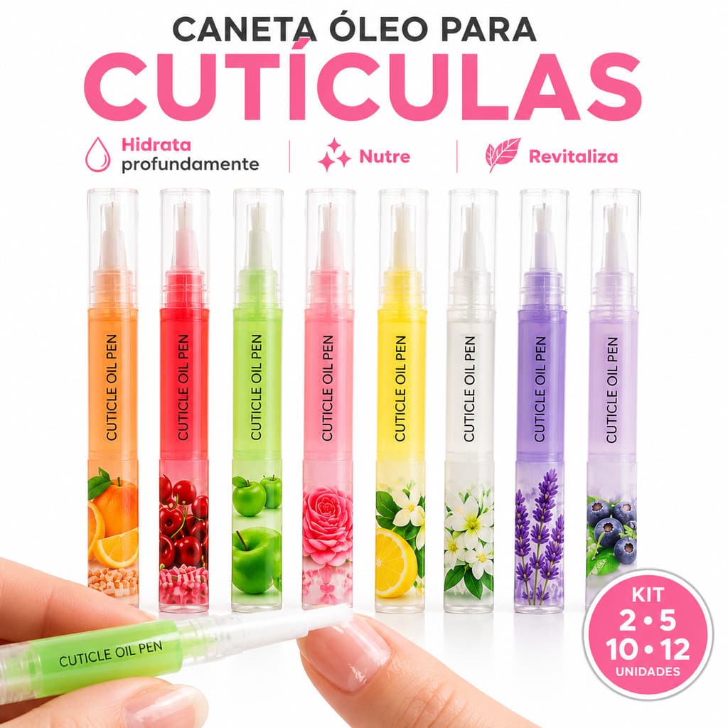 Caneta Óleo Para Cutículas Hidratante Nutritiva Kit 2 5 10 ou 12 Unidades Sabores Frutados