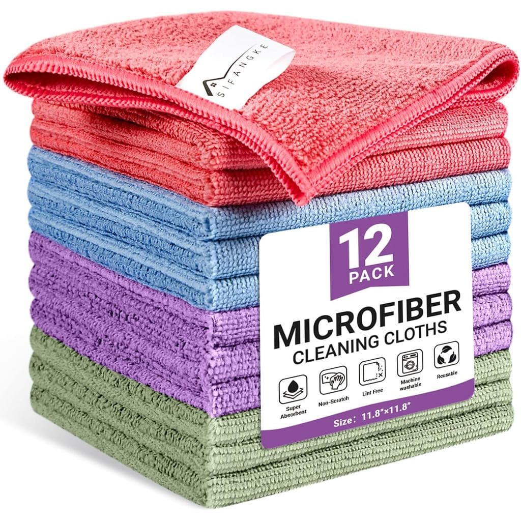 Pano de Limpeza de Microfibra SIFANGKE, Pacote com 12 Panos de Limpeza de Cores Variadas para Uso Doméstico, Toalhas de