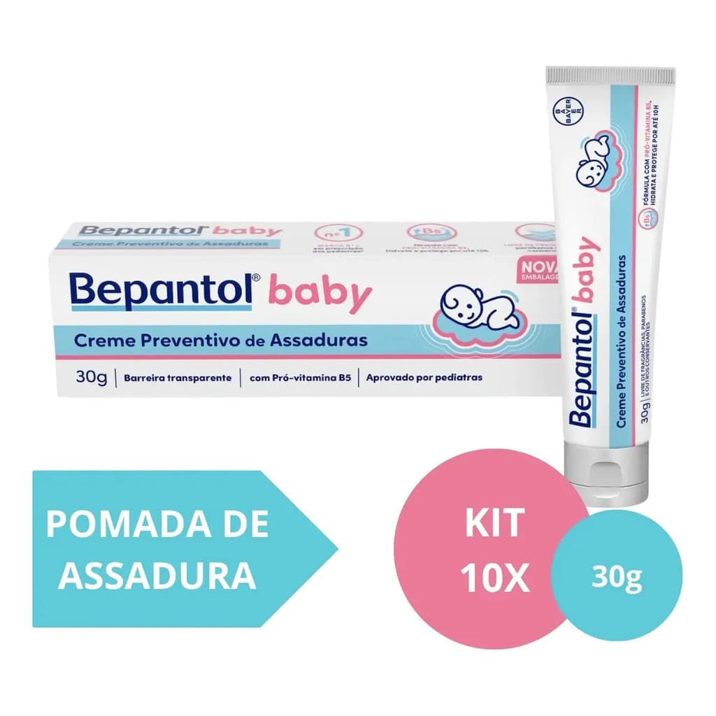 Kit  10 Cremes Pomada Assadura Proteção Bepantol 30g - TOTAL 300 GRAMAS