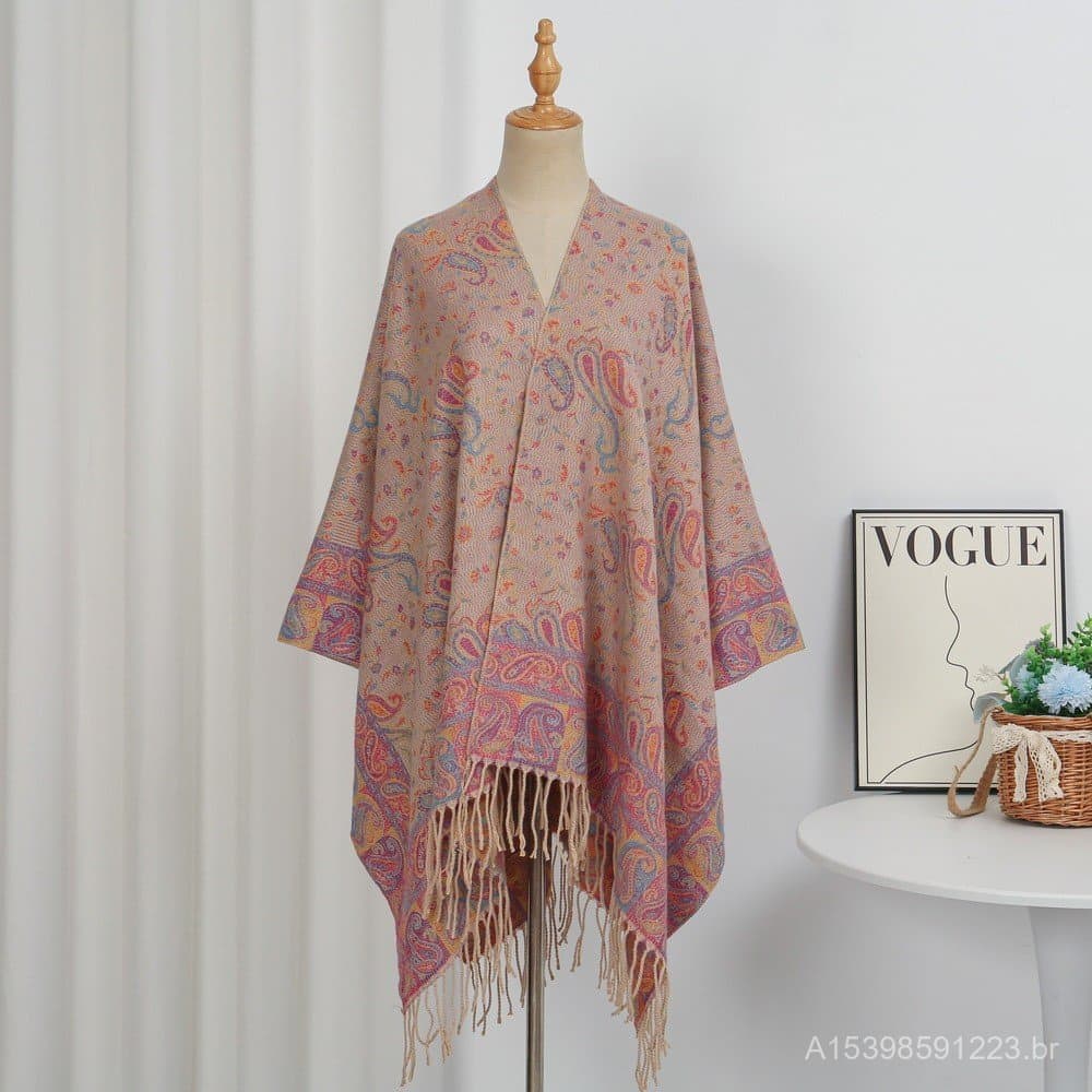 Novo estilo de viagem viagem fenda xale Chuanzang engrossado quente Cashmere-como manto Cross-Border caju porca para for