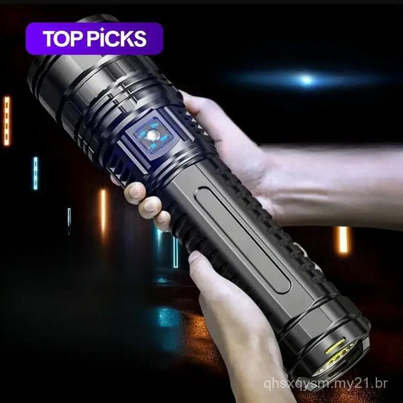Lanterna LED Recarregável de Alta Potência, 5 Modos, Lanterna Tática com Zoom, Lanterna com Feixe de Longo Alcance e Luz