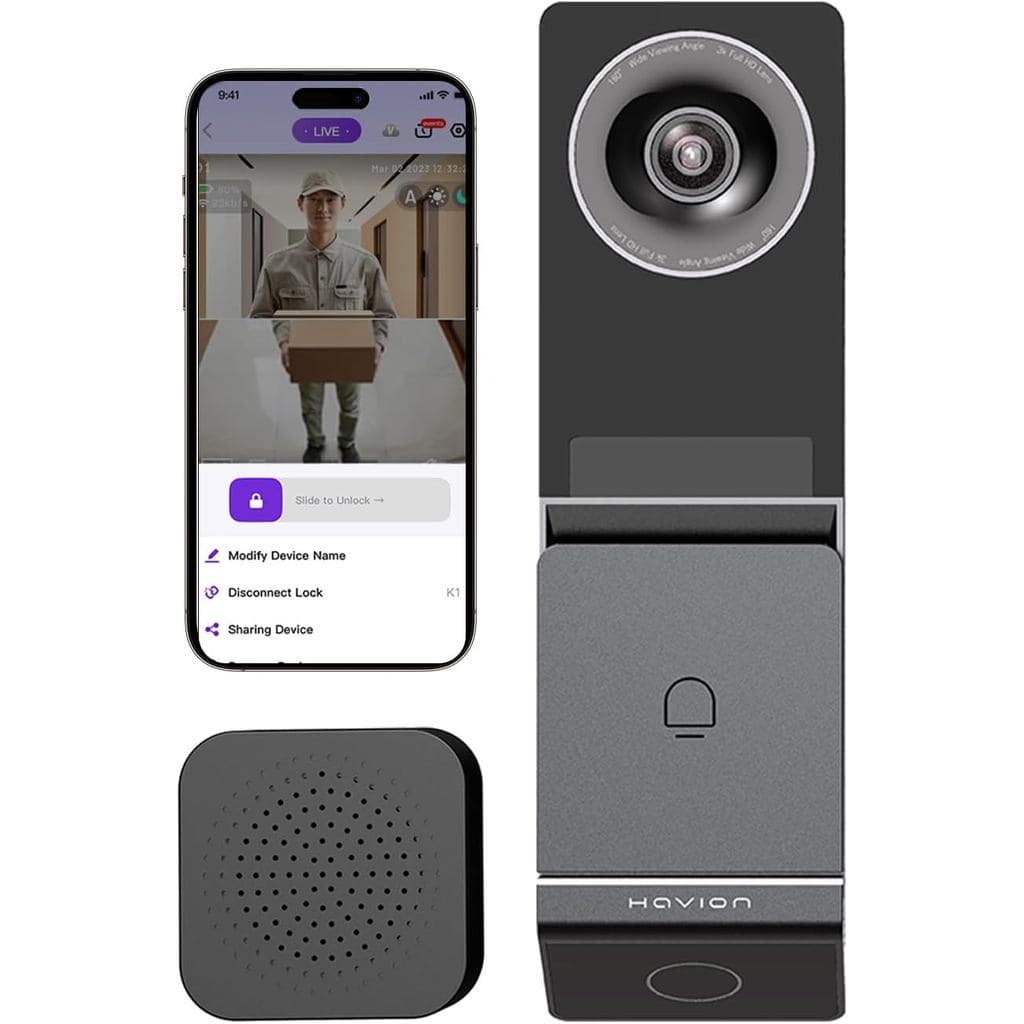 Câmera de Campainha de Vídeo Sem Fio HAVION D1 - da NIU Inno., Incl. Campainha, Câmeras Duplas, 5MP 3K QHD, Tela de 2'',