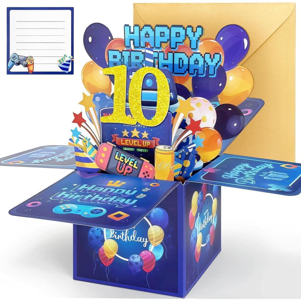 10th Birthday Card Boy, 10 Year Old Birthday Card for Grandson Son Brother Nephew, 3D Pop Up Video Gaming 10th Birthday