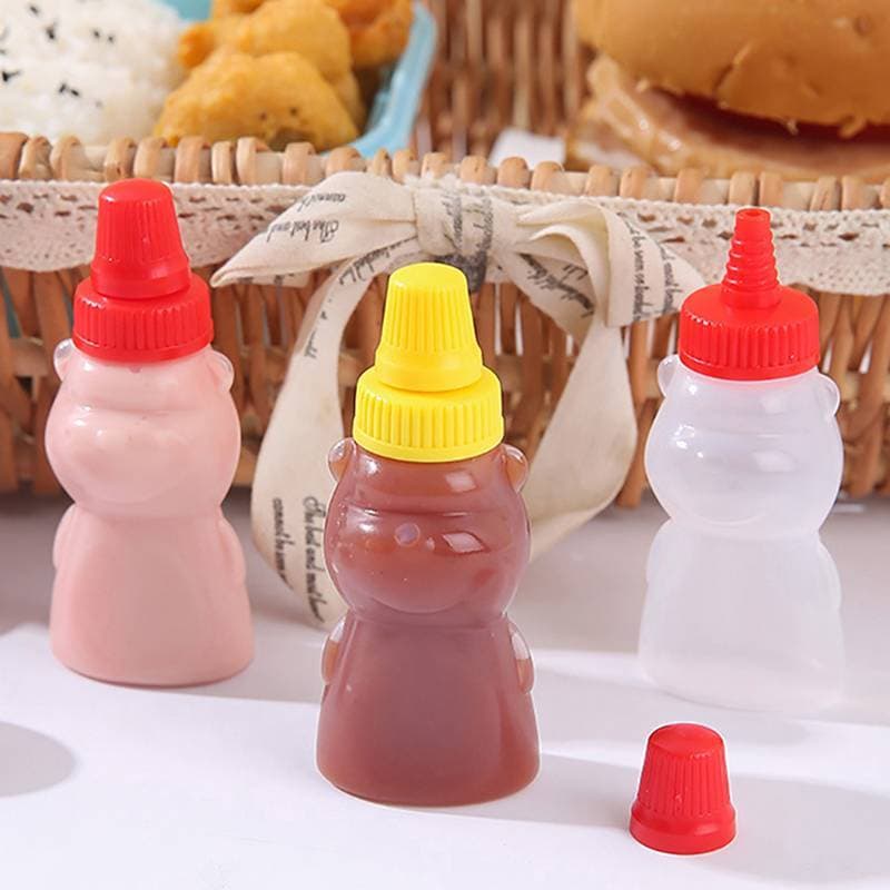 " H & L 2 Unidades/Pa Mini Garrafa De Tempero De Urso Portátil Ketchup Recipiente De Molho De Salada Para Lancheira Bent