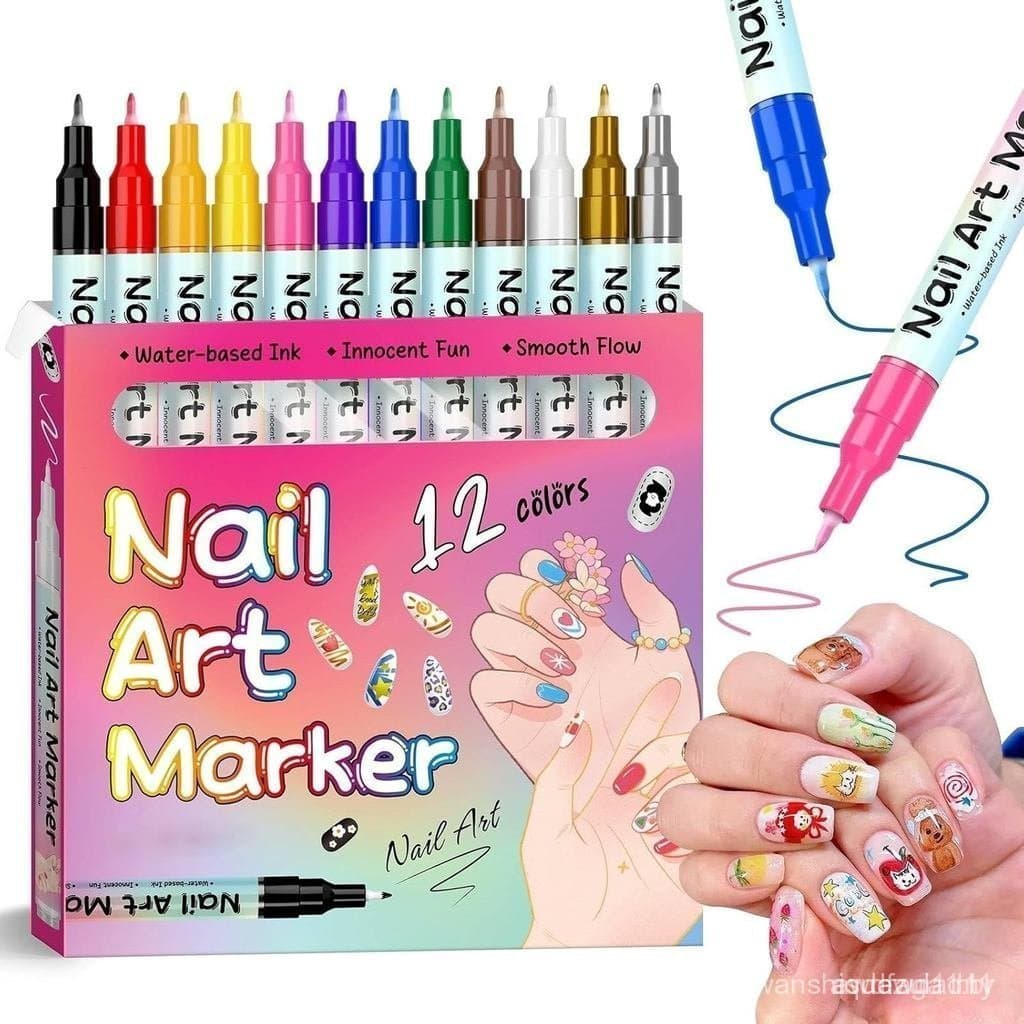 Conjunto de canetas para nail art de 12 cores, canetas para nail art 3D, marcadores para unhas de gel, canetas de graffi